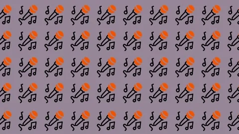 Abstract musical notes and orange circles pattern on a light purple backgroun Stock Footage 325387555