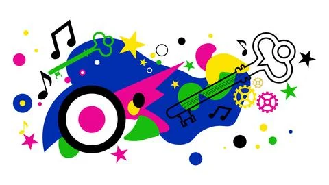 Abstract musical notes guitar key shape with abstract colorful illustration Stockillustratie
