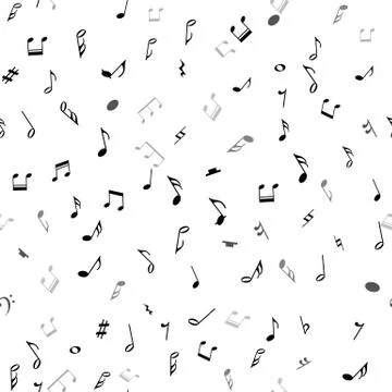 Abstract musical seamless pattern with black notes on white background Illustrazione stock