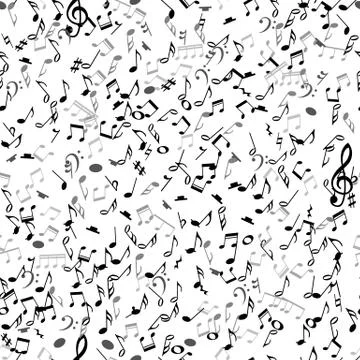 Abstract musical seamless pattern with black notes on white background Illustrazione stock