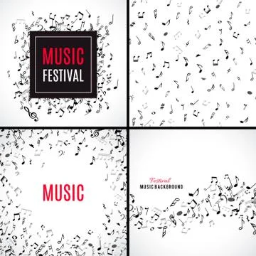 Abstract musical seamless pattern with black notes on white background Stock Illustration