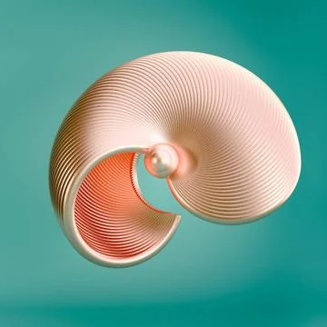 Abstract mussel object 3D rendering Mussel-inspired geometric shape on tur... Stock Photos