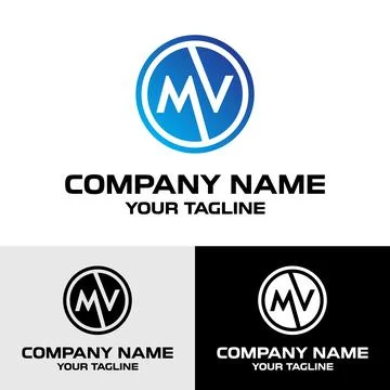 Abstract MV letter geometric rounded circle shaped vector logo design Stock Illustration