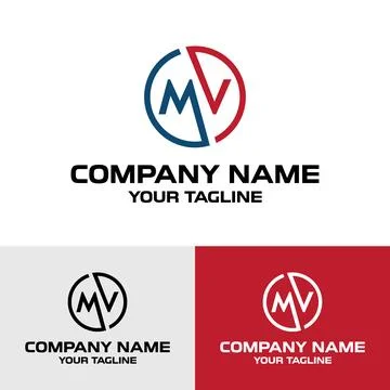 Abstract MV letter rounded circle shaped vector logo design Stock Illustration