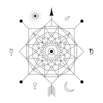 Abstract mystical geometry symbol. Vector linear alchemy, occult and philosop Stock Illustration