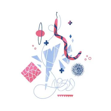 Abstract mythical mysterious composition of snake, broken glass, planet, diff Stock Illustration