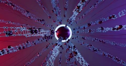 Abstract Nanotechnology Hexagonal Strands Radiating From Central Sphere 4K Stock Footage 323380843