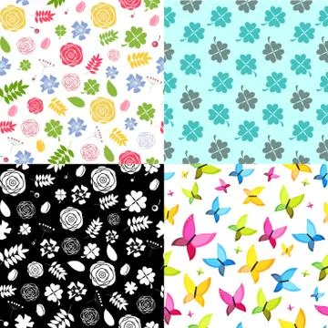Abstract Natural Flower Seamless Pattern Background Set Vector I Stock Illustration