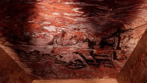 Abstract Natural Patterns on the Sandstone Ceiling of an Ancient Rock-Cut Tomb Stock Photos