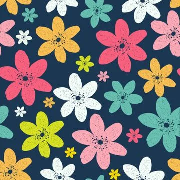 Abstract Natural Seamless Pattern Background with Colorful Flowe Stock Illustration