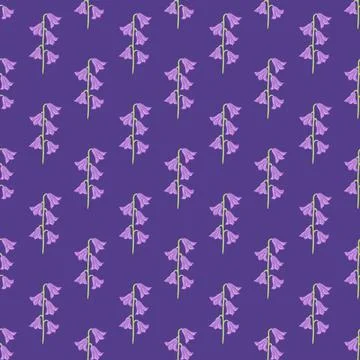 Abstract natural seamless pattern in purple colors with simple style bell flo Stock Illustration