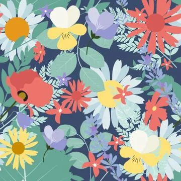 Abstract Natural Spring Seamless Pattern Background with Flowers Illustrazione stock