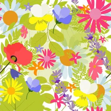 Abstract Natural Spring Seamless Pattern Background with Flowers Stock Illustration