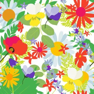 Abstract Natural Spring Seamless Pattern Background with Flowers Stock Illustration