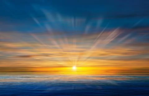 Abstract nature background with clouds and ocean sunrise Ilustração Stock