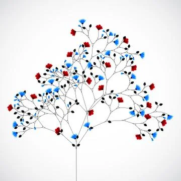 Abstract nature background with red and blue flowers. Stock Illustration