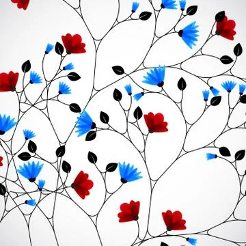 Abstract nature background with red and blue flowers. Stock Illustration
