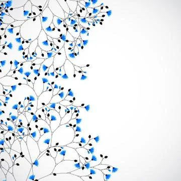 Abstract nature background tree with blue flowers. Stock Illustration