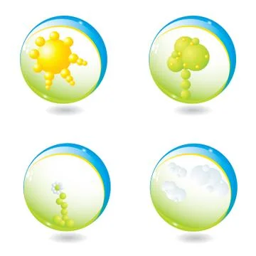 Abstract nature elements in spheres, vector illustration Ilustración de archivo