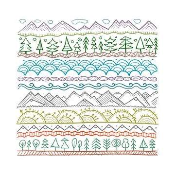 Abstract Nature Pattern Frame for your design. Forest and Mountain icons. Ethnic Stock Illustration