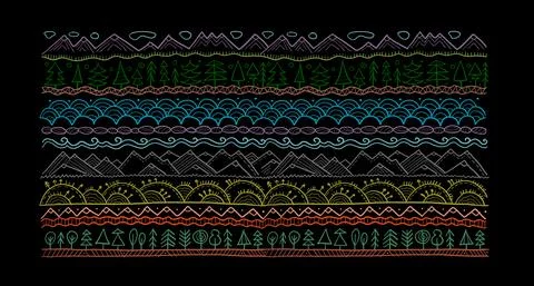 Abstract Nature Pattern Frame for your design. Forest and Mountain icons. Ethnic 스톡 일러스트