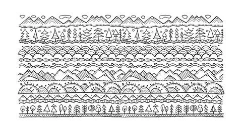 Abstract Nature Pattern Frame for your design. Forest and Mountain icons. Ethnic Stock Illustration
