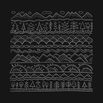 Abstract Nature Pattern Frame for your design. Forest and Mountain icons. Ethnic Stock Illustration