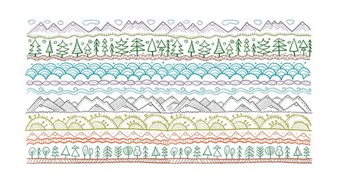 Abstract Nature Pattern Frame for your design. Forest and Mountain icons. Ethnic Stock Illustration