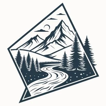 Abstract Nature Pattern with Mountains and Rivers Illustration Stock Illustration