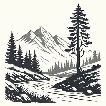 Abstract Nature Patterns: Mountains, Rivers, and Natural Landscapes Stock Illustration