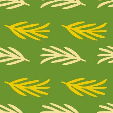 Abstract nature seamless pattern with beige and yellow doodle leaf branches.  Illustrazione stock