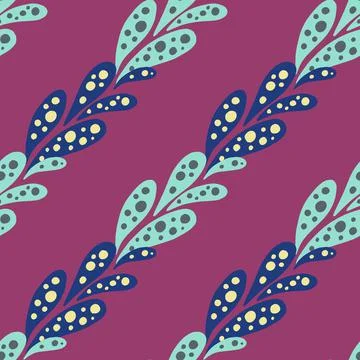 Abstract nature seamless pattern with blue colored ornament. Bright violet pi Stock Illustration