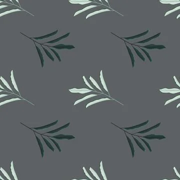 Abstract nature seamless pattern with herbal simple leaf branches shapes. Gre Stockillustratie