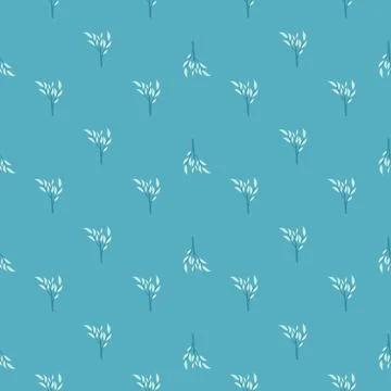 Abstract nature seamless pattern with light leaf branches ornament. Blue brig Illustrazione stock