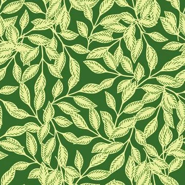 Abstract nature seamless pattern with random leaf foliage ornament. Green bac Illustrazione stock