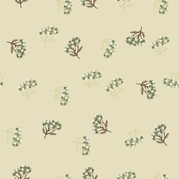 Abstract nature seamless pattern with simple yarrow elements. Beige backgroun Stock Illustration