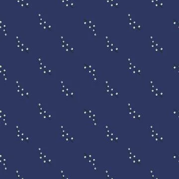 Abstract nature seamless pattern with white berries on branches. Navy blue ba Stock Illustration