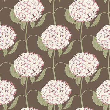 Abstract nature seamless pattern with white hydrangea flowers ornament. Brown Stock Illustration