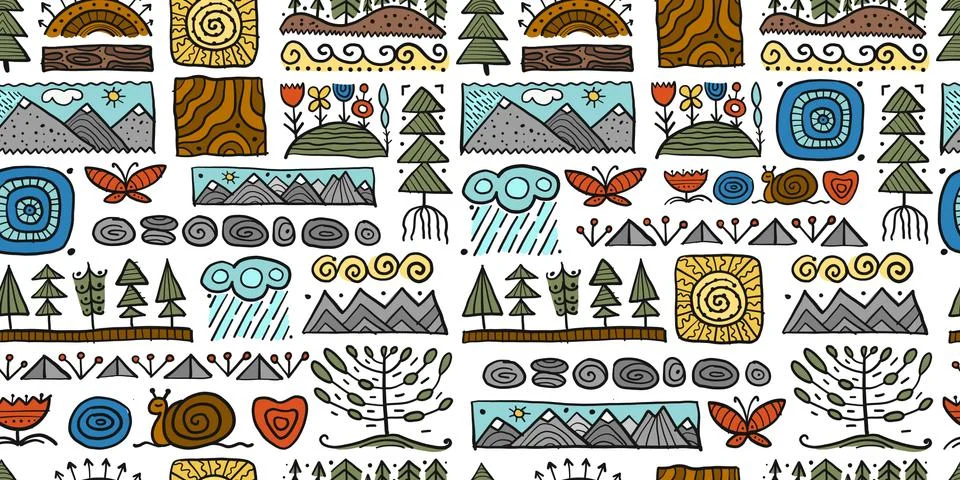 Abstract Nature Seamless Pattern for your design. Ethnic Ornament style Stock Illustration