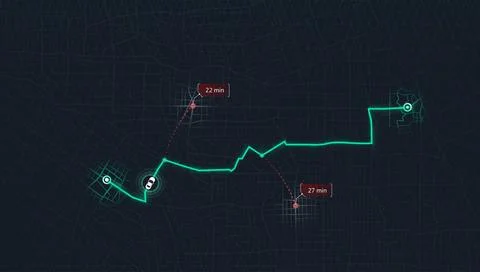 Abstract navigation plan on city map. Concept of shortest path to the goal. Map Stock Illustration