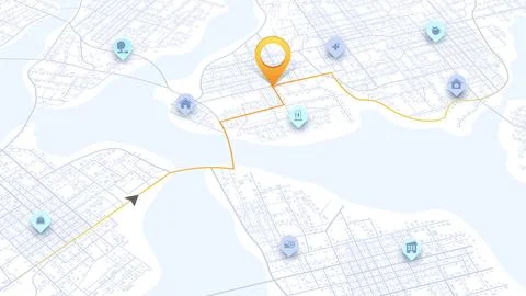 An abstract navigation plan highlights including city streets, blocks. Ilustração Stock
