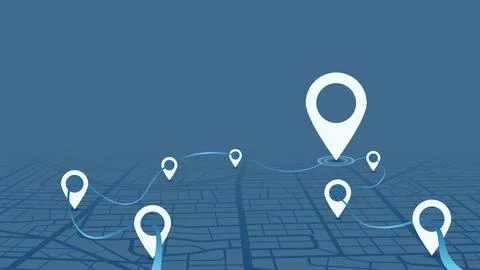 An abstract navigation plan highlights POI including city streets, blocks. City Stock Illustration