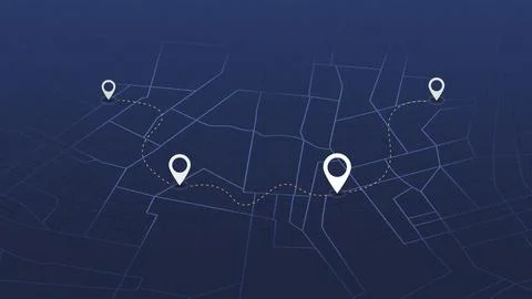 An abstract navigation plan highlights POI including city streets, blocks. City Stock Illustration