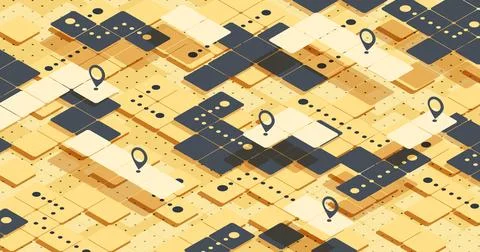 Abstract navigation plan highlights points of interesting on Squares Stock Illustration