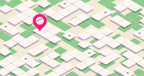 Abstract navigation plan with POI on squares background. Isometric Gps Stock Illustration