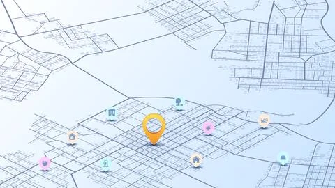 Abstract navigation plan of urban area. Simple scheme of city with poi Ilustração Stock