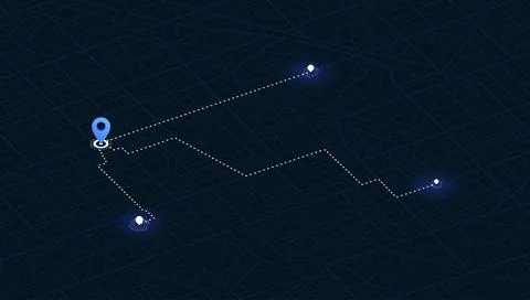 Abstract navigation through multiple markers. Online location tracking with Stock Illustration