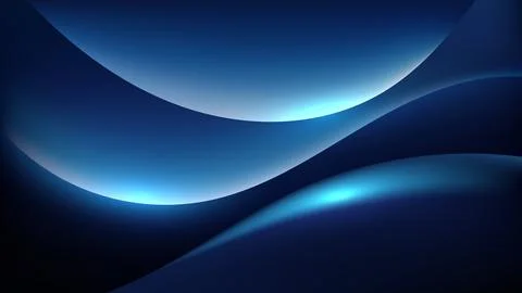 Abstract navy blue background with flowing curves and glowing cyan light tr.. 库存插图