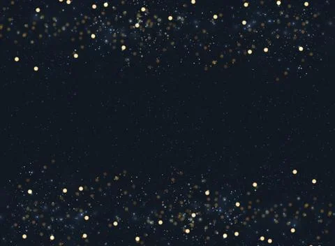 Abstract navy blue blurred background with bokeh and gold glitter header foot Stock Illustration
