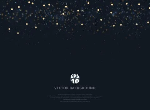 Abstract navy blue blurred background with bokeh and gold glitter header. Cop Stock Illustration